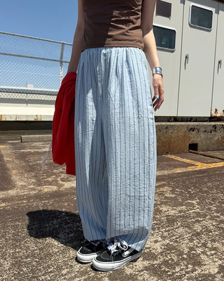Striped Wide Wrinkle Easy Pants