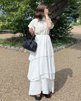 Asymmetrical tiered banded long skirt