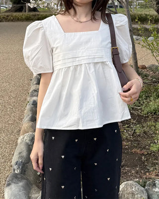 Square neck puff blouse