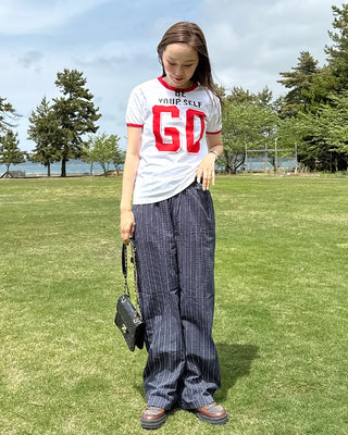 Loose-fit striped banding pants