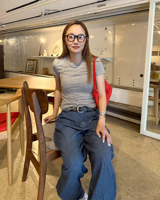 Balloon Fit Striped Denim Pants