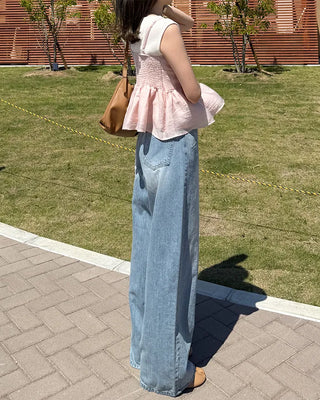 Washed wide denim pants