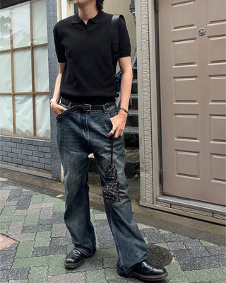 Open-collar short-sleeved knit