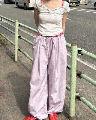 Colorful pintuck wide-leg pants