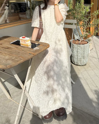 Flower Pattern Puff Long Dress