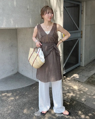 Scarf set sheer layered dress