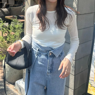 Round neck sheer long T-shirt