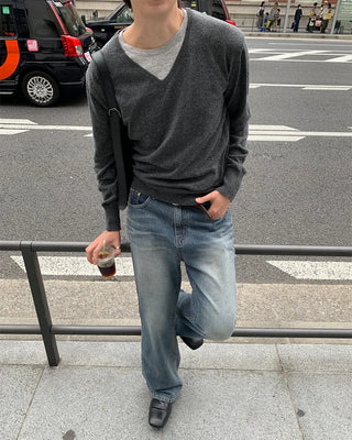 V-neck simple layered knit