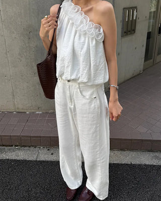 Cotton linen wide-leg pants