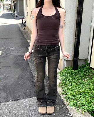 Eyelet halter neck sleeveless top