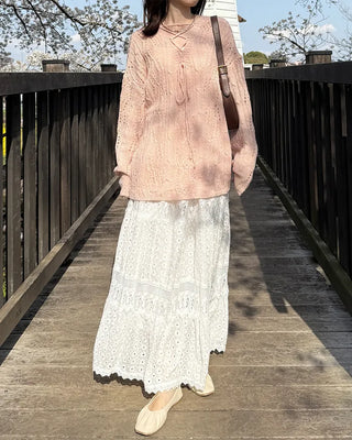 Lace punched long skirt