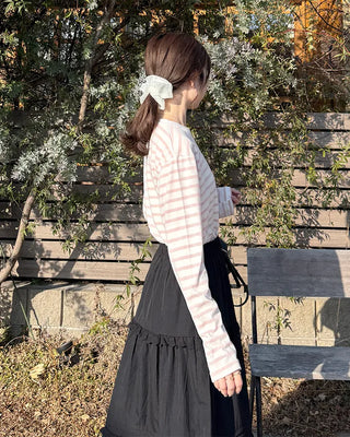 Simple striped round neck long sleeve T-shirt