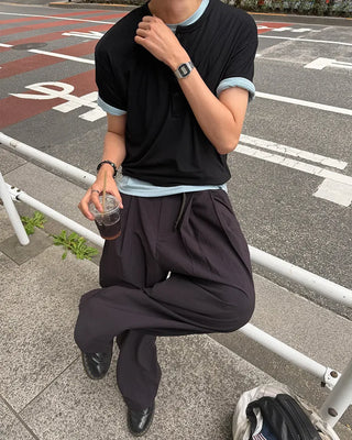 Oil-washed splatter wide tennis pants
