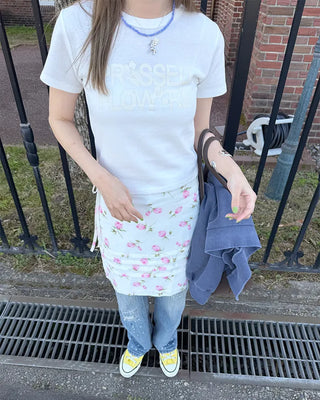 Flower print lettering short-sleeve T-shirt