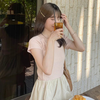 Asymmetrical Ribbon Short-Sleeve Knit