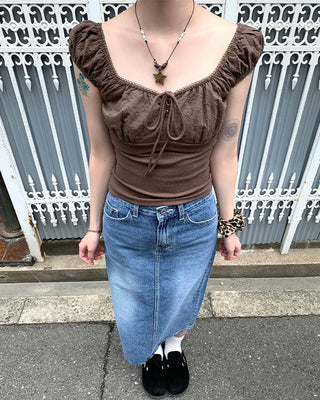 Washed denim skirt