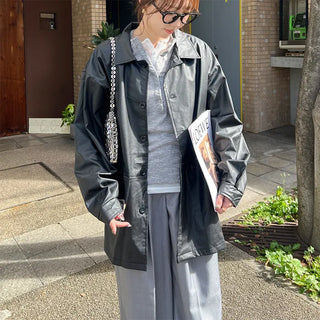 Faux Leather Oversized Jacket