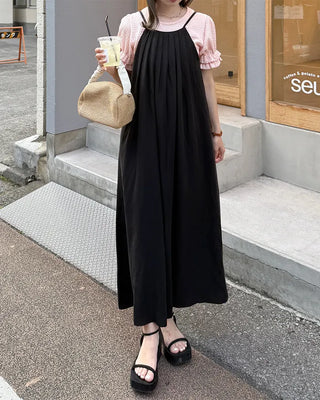 Pintuck Halter Neck Long Dress