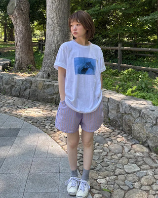 Elastic waist striped shorts