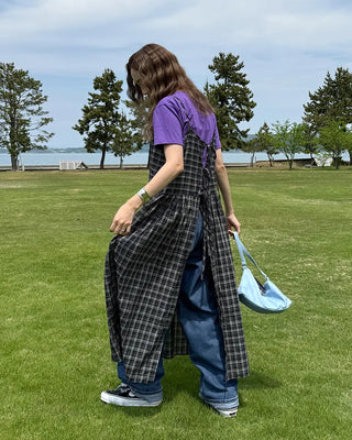 Checked long camisole dress