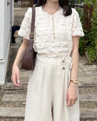 Wrinkle Volume Short-Sleeve Blouse