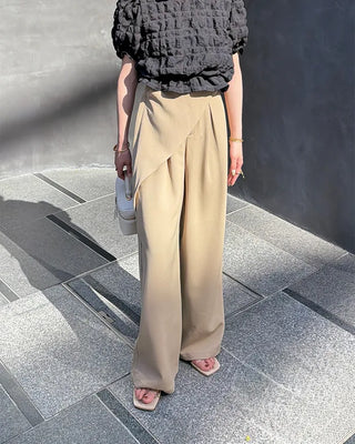 Wrap-design pleated wide slacks