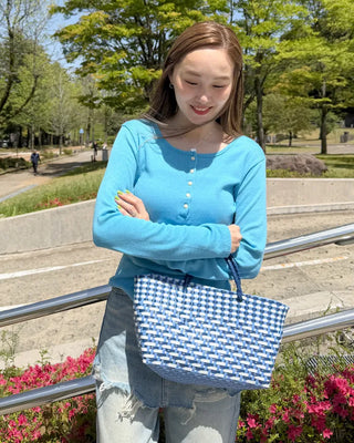 Colorful accent basket handbag
