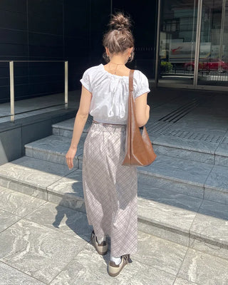 Checked long skirt