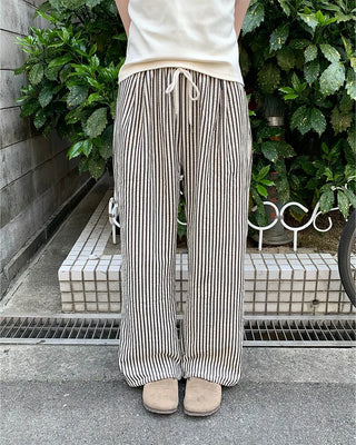 Striped elastic waist pants