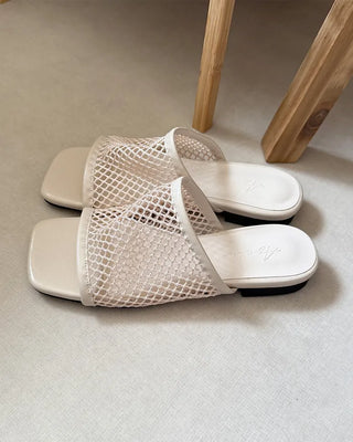 Square-toe mesh mule sandals