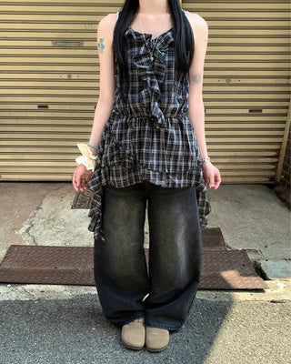 Frill Point Check Sleeveless Top