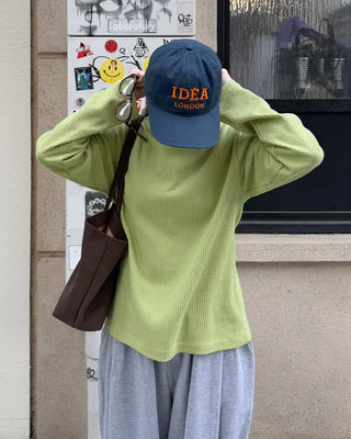 Round neck waffle long t-shirt