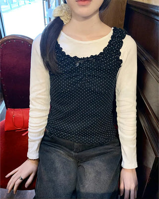 Pindot Ribbon Gathered Elastic Tank Top