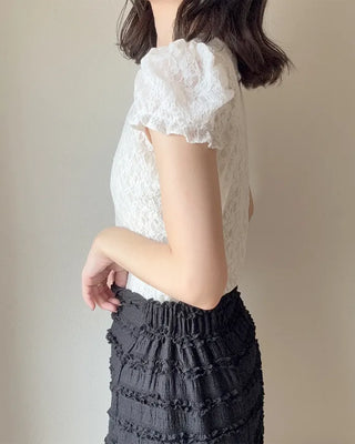 Puff lace see-through T-shirt
