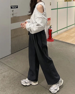 High-waisted banding pintuck slacks