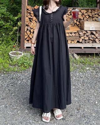 Frilled V-neck long dress