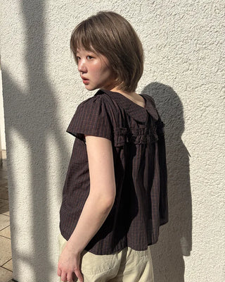 Frilled Shirring Check Blouse