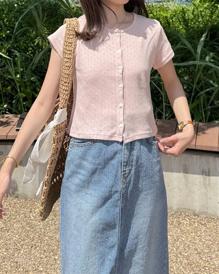 Flower punched short-sleeved cardigan