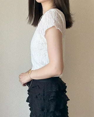 Lace sheer short-sleeved T-shirt