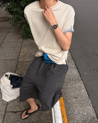 (Unisex) Roll-up Point Bi-color Short-Sleeve T-Shirt