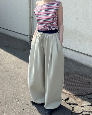 Waistband String Pintuck Sweatpants