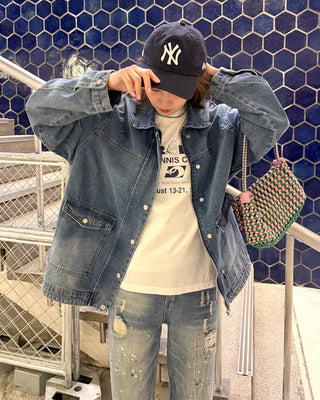 Denim midi zip-up jacket