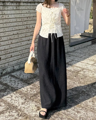 Embossed banding maxi skirt