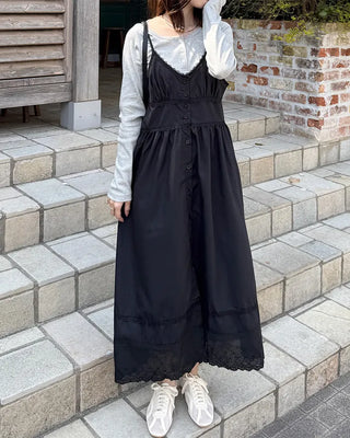 V-neck button slip long dress