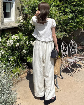 Striped Wide Wrinkle Easy Pants