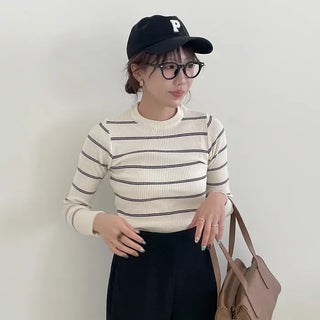 Slim-fit striped ribbed knit