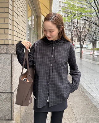 Checked hooded shirt