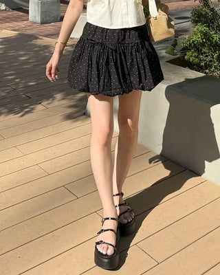 Ribbon Point Dot Pattern Balloon Fit Mini Skirt