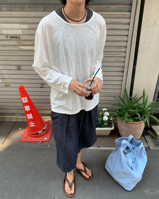 Sheer Oversized U-Neck Long-Sleeve T-Shirt