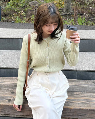 Ribbed round neck cardigan